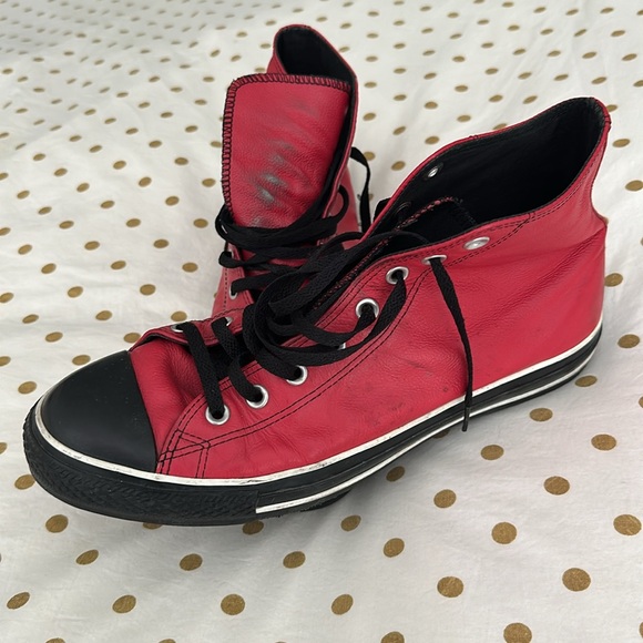 CONVERSE ALL STAR RED LEATHER HIGH TOP SHOES - Picture 3 of 8